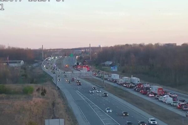 Man killed after Car crosses median, Hits Semi in Westfield crash; Traffic backed up