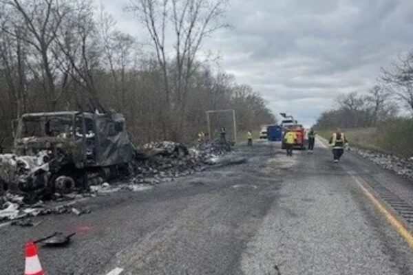 Semi carrying paint cans catches Fire; Melts Asphalt on I-65 in Jasper County