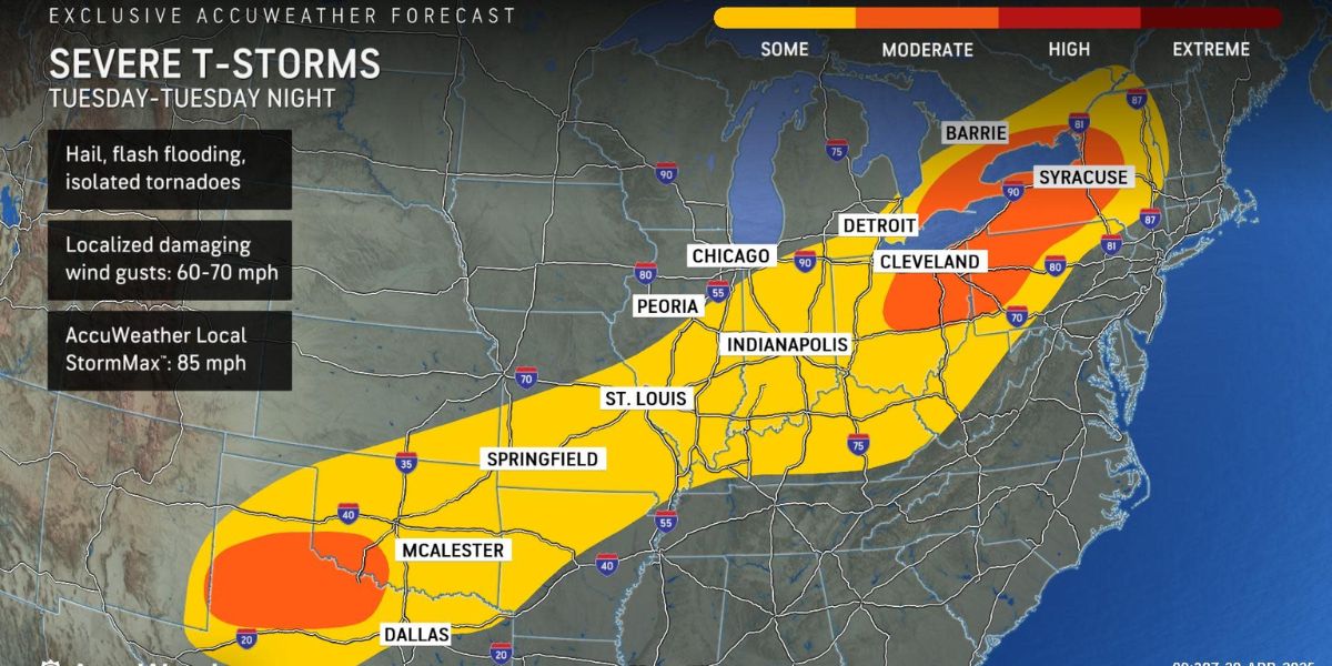 Texas to New York braces for damaging storms, 75-mph winds and large hail