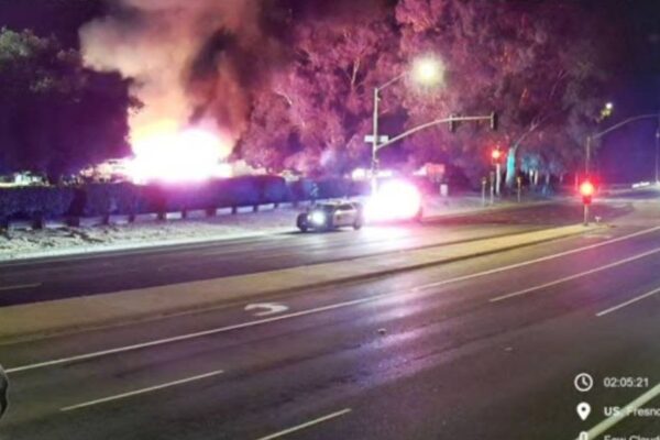 Car erupts in flames after speeding through Fresno intersection; driver dead after crash