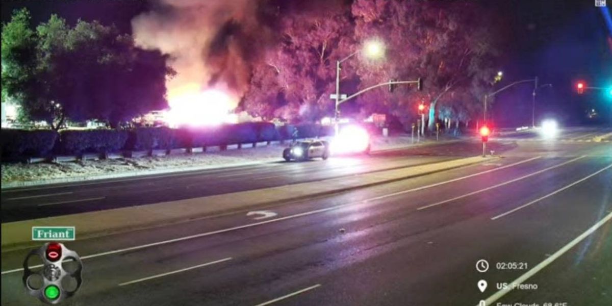 Car erupts in flames after speeding through Fresno intersection; driver dead after crash