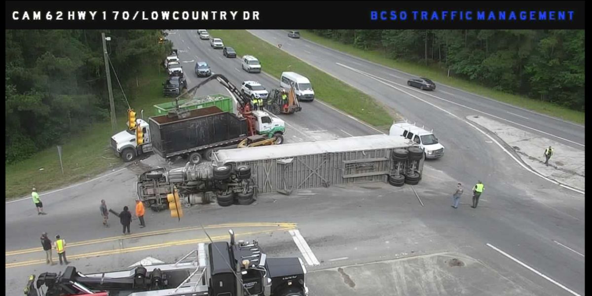Semi truck overturns, shuts down traffic for hours in Beaufort and Jasper counties