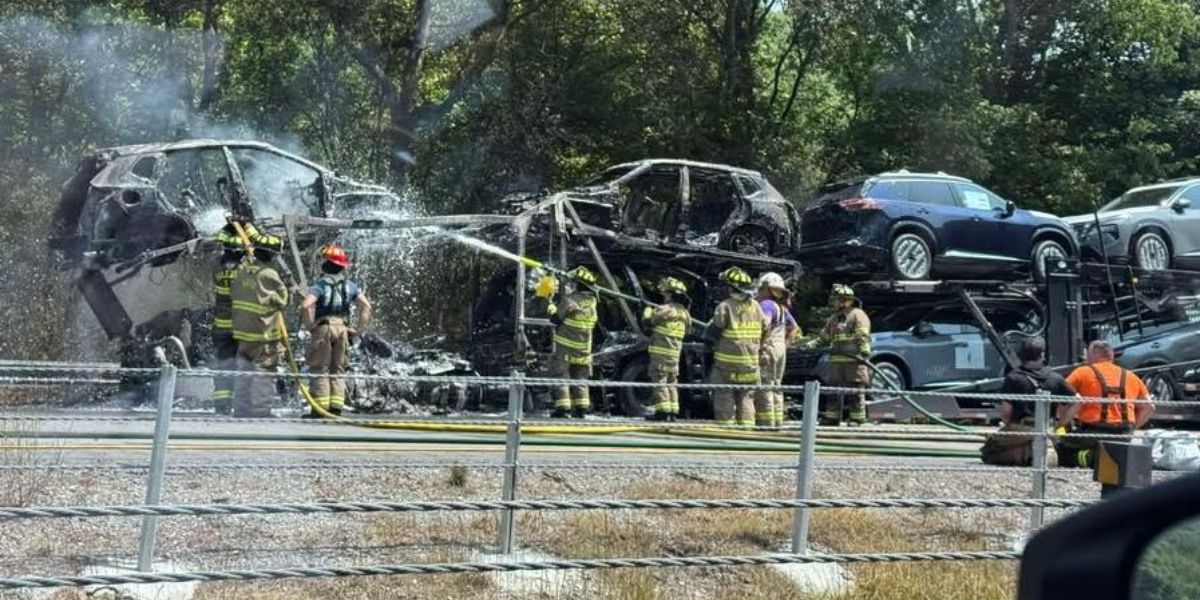 Georgia driver injured after car hauler catches fire on I-24 in Marion County
