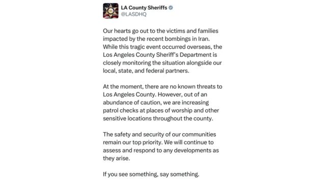 LA Sheriff’s Department Deletes Posts on Iran Airstrikes After Backlash